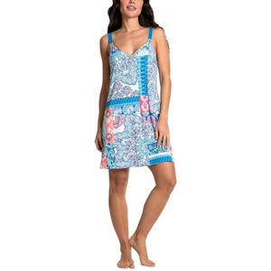 Linea Donatella Women's Large Blue Printed Sleeveless Chemise / Pajama Dress NWT